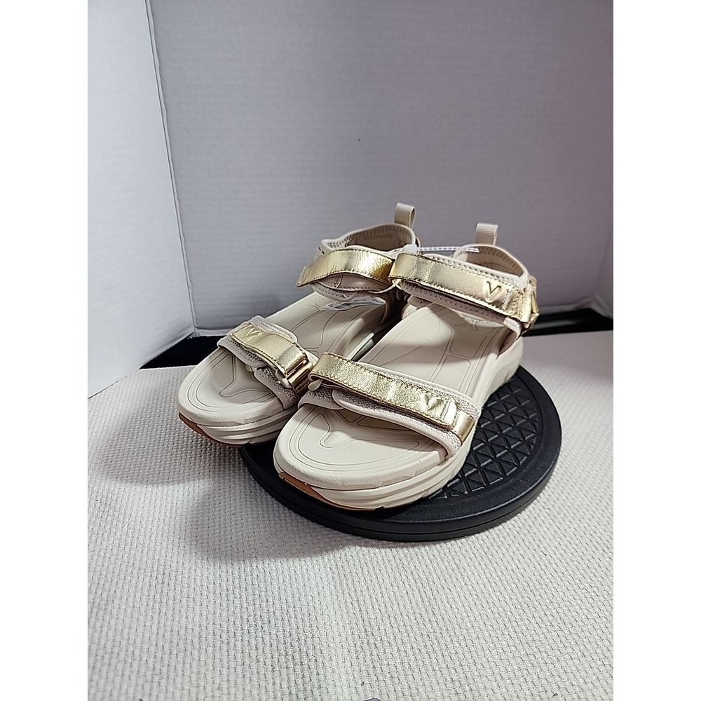 Vionic Walk Max Wanderer Sandals Womens Sz 6.5 Gold Leather Strappy Comfort NWOT